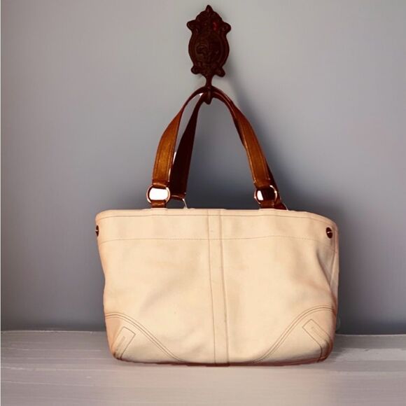 Coach Cream Leather Large Shoulder Bag Soho Double Front Pocket  With Wallet - Picture 2 of 10